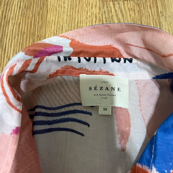 Sezane Pierro button Shirt in Femme silk blue red pink Size 38 - Picture 4 of 6